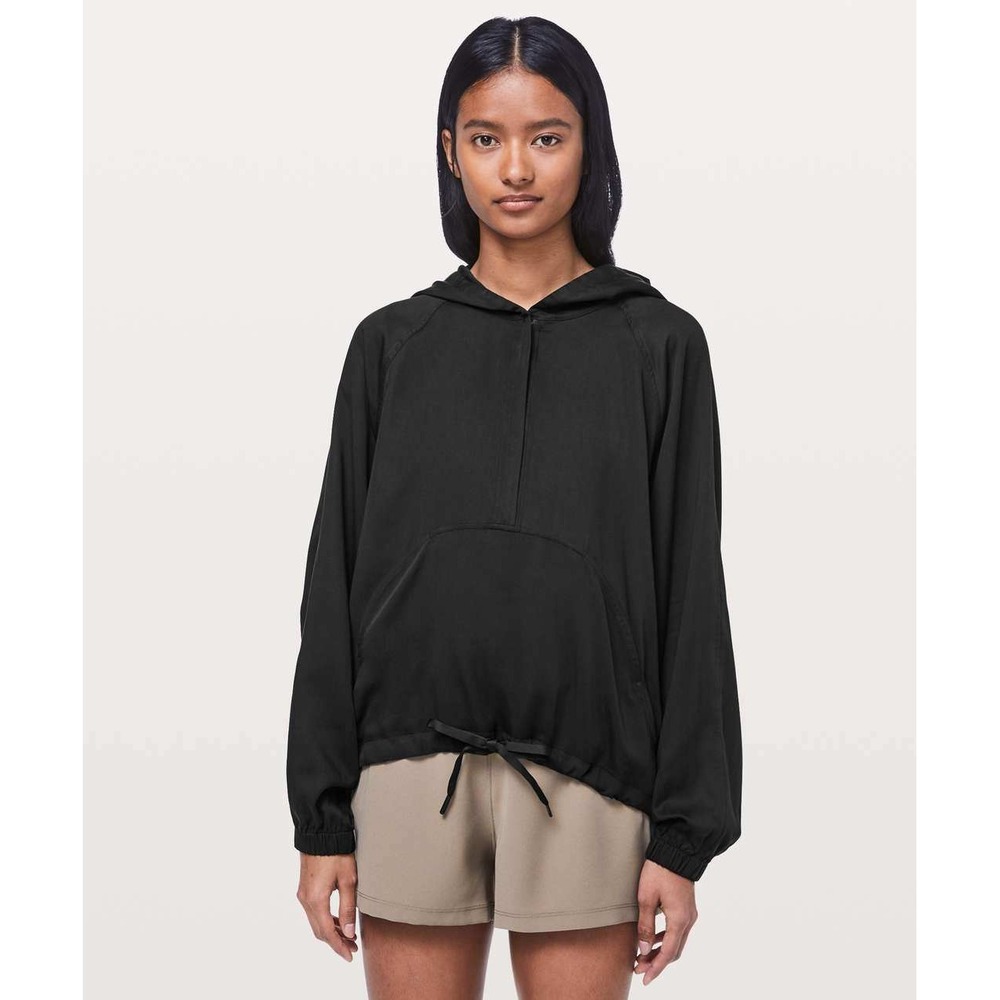 Lululemon Anorak Pullover Hoodie Women Size 6 Black Lightweight Half Zip Relaxed